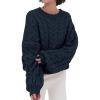 imagePRETTYGARDEN Womens Sweaters Fall 2024 Cable Knit Long Sleeve Crewneck Oversized Sweater Chunky Pullover Loose OutfitsNavy