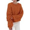 imagePRETTYGARDEN Womens Sweaters Fall 2024 Cable Knit Long Sleeve Crewneck Oversized Sweater Chunky Pullover Loose OutfitsOrange