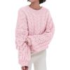 imagePRETTYGARDEN Womens Sweaters Fall 2024 Cable Knit Long Sleeve Crewneck Oversized Sweater Chunky Pullover Loose OutfitsPink
