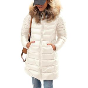 imagePRETTYGARDEN Womens Long Winter Puffer Coats Hooded Zip Up Thickened Parka Down Jackets Trendy Fashion Warm OuterwearBeige White