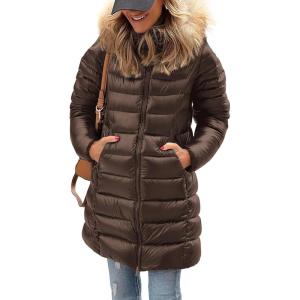 imagePRETTYGARDEN Womens Long Winter Puffer Coats Hooded Zip Up Thickened Parka Down Jackets Trendy Fashion Warm OuterwearCoffee