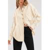 imagePRETTYGARDEN Womens Striped Button Down Shirt Fall Fashion Oversized Collared Long Sleeve Office Work Blouses TopsApricot