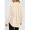 imagePRETTYGARDEN Womens Striped Button Down Shirt Fall Fashion Oversized Collared Long Sleeve Office Work Blouses TopsApricot