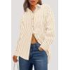 imagePRETTYGARDEN Womens Striped Button Down Shirt Fall Fashion Oversized Collared Long Sleeve Office Work Blouses TopsApricot