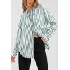 imagePRETTYGARDEN Womens Striped Button Down Shirt Fall Fashion Oversized Collared Long Sleeve Office Work Blouses TopsGreen