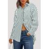 imagePRETTYGARDEN Womens Striped Button Down Shirt Fall Fashion Oversized Collared Long Sleeve Office Work Blouses TopsGreen