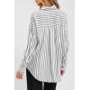 imagePRETTYGARDEN Womens Striped Button Down Shirt Fall Fashion Oversized Collared Long Sleeve Office Work Blouses TopsGrey