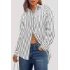 imagePRETTYGARDEN Womens Striped Button Down Shirt Fall Fashion Oversized Collared Long Sleeve Office Work Blouses TopsGrey