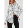 imagePRETTYGARDEN Womens Striped Button Down Shirt Fall Fashion Oversized Collared Long Sleeve Office Work Blouses TopsGrey