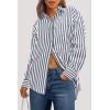 imagePRETTYGARDEN Womens Striped Button Down Shirt Fall Fashion Oversized Collared Long Sleeve Office Work Blouses TopsNavy