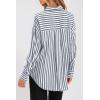 imagePRETTYGARDEN Womens Striped Button Down Shirt Fall Fashion Oversized Collared Long Sleeve Office Work Blouses TopsNavy
