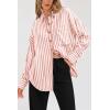 imagePRETTYGARDEN Womens Striped Button Down Shirt Fall Fashion Oversized Collared Long Sleeve Office Work Blouses TopsRed