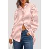 imagePRETTYGARDEN Womens Striped Button Down Shirt Fall Fashion Oversized Collared Long Sleeve Office Work Blouses TopsRed