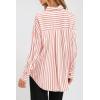 imagePRETTYGARDEN Womens Striped Button Down Shirt Fall Fashion Oversized Collared Long Sleeve Office Work Blouses TopsRed