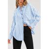 imagePRETTYGARDEN Womens Striped Button Down Shirt Fall Fashion Oversized Collared Long Sleeve Office Work Blouses TopsSky Blue