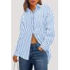 imagePRETTYGARDEN Womens Striped Button Down Shirt Fall Fashion Oversized Collared Long Sleeve Office Work Blouses TopsSky Blue