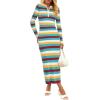 imagePRETTYGARDEN Womens Striped Sweater Dress Fall 2024 Long Sleeve Button Up V Neck Knit Midi Bodycon Party DressesStriped Light Blue