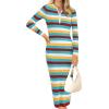imagePRETTYGARDEN Womens Striped Sweater Dress Fall 2024 Long Sleeve Button Up V Neck Knit Midi Bodycon Party DressesStriped Light Blue