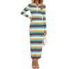 imagePRETTYGARDEN Womens Striped Sweater Dress Fall 2024 Long Sleeve Button Up V Neck Knit Midi Bodycon Party DressesStriped Light Blue