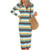 imagePRETTYGARDEN Womens Striped Sweater Dress Fall 2024 Long Sleeve Button Up V Neck Knit Midi Bodycon Party DressesStriped Light Blue