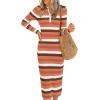 imagePRETTYGARDEN Womens Striped Sweater Dress Fall 2024 Long Sleeve Button Up V Neck Knit Midi Bodycon Party DressesStriped Orange