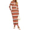 imagePRETTYGARDEN Womens Striped Sweater Dress Fall 2024 Long Sleeve Button Up V Neck Knit Midi Bodycon Party DressesStriped Orange