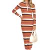 imagePRETTYGARDEN Womens Striped Sweater Dress Fall 2024 Long Sleeve Button Up V Neck Knit Midi Bodycon Party DressesStriped Orange