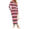 imagePRETTYGARDEN Womens Striped Sweater Dress Fall 2024 Long Sleeve Button Up V Neck Knit Midi Bodycon Party DressesStriped Red