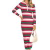 imagePRETTYGARDEN Womens Striped Sweater Dress Fall 2024 Long Sleeve Button Up V Neck Knit Midi Bodycon Party DressesStriped Red