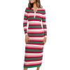 imagePRETTYGARDEN Womens Striped Sweater Dress Fall 2024 Long Sleeve Button Up V Neck Knit Midi Bodycon Party DressesStriped Red