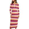imagePRETTYGARDEN Womens Striped Sweater Dress Fall 2024 Long Sleeve Button Up V Neck Knit Midi Bodycon Party DressesStriped Rose Red