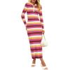 imagePRETTYGARDEN Womens Striped Sweater Dress Fall 2024 Long Sleeve Button Up V Neck Knit Midi Bodycon Party DressesStriped Rose Red