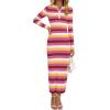 imagePRETTYGARDEN Womens Striped Sweater Dress Fall 2024 Long Sleeve Button Up V Neck Knit Midi Bodycon Party DressesStriped Rose Red