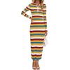 imagePRETTYGARDEN Womens Striped Sweater Dress Fall 2024 Long Sleeve Button Up V Neck Knit Midi Bodycon Party DressesStriped Yellow