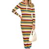 imagePRETTYGARDEN Womens Striped Sweater Dress Fall 2024 Long Sleeve Button Up V Neck Knit Midi Bodycon Party DressesStriped Yellow