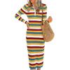 imagePRETTYGARDEN Womens Striped Sweater Dress Fall 2024 Long Sleeve Button Up V Neck Knit Midi Bodycon Party DressesStriped Yellow