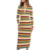 imagePRETTYGARDEN Womens Striped Sweater Dress Fall 2024 Long Sleeve Button Up V Neck Knit Midi Bodycon Party DressesStriped Yellow