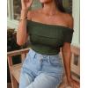 imagePRETTYGARDEN Womens 2025 Summer Off Shoulder Sweater Tops Ribbed Knit Short Sleeve Trendy Going Out Date Night BlouseArmy Green
