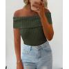 imagePRETTYGARDEN Womens 2025 Summer Off Shoulder Sweater Tops Ribbed Knit Short Sleeve Trendy Going Out Date Night BlouseArmy Green
