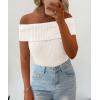 imagePRETTYGARDEN Womens 2025 Summer Off Shoulder Sweater Tops Ribbed Knit Short Sleeve Trendy Going Out Date Night BlouseBeige White