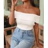 imagePRETTYGARDEN Womens 2025 Summer Off Shoulder Sweater Tops Ribbed Knit Short Sleeve Trendy Going Out Date Night BlouseBeige White