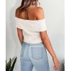 imagePRETTYGARDEN Womens 2025 Summer Off Shoulder Sweater Tops Ribbed Knit Short Sleeve Trendy Going Out Date Night BlouseBeige White