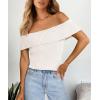 imagePRETTYGARDEN Womens 2025 Summer Off Shoulder Sweater Tops Ribbed Knit Short Sleeve Trendy Going Out Date Night BlouseBeige White