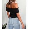 imagePRETTYGARDEN Womens 2025 Summer Off Shoulder Sweater Tops Ribbed Knit Short Sleeve Trendy Going Out Date Night BlouseBlack