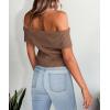 imagePRETTYGARDEN Womens 2025 Summer Off Shoulder Sweater Tops Ribbed Knit Short Sleeve Trendy Going Out Date Night BlouseCoffee