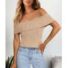 imagePRETTYGARDEN Womens 2025 Summer Off Shoulder Sweater Tops Ribbed Knit Short Sleeve Trendy Going Out Date Night BlouseKhaki