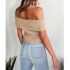 imagePRETTYGARDEN Womens 2025 Summer Off Shoulder Sweater Tops Ribbed Knit Short Sleeve Trendy Going Out Date Night BlouseKhaki