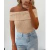 imagePRETTYGARDEN Womens 2025 Summer Off Shoulder Sweater Tops Ribbed Knit Short Sleeve Trendy Going Out Date Night BlouseKhaki