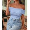 imagePRETTYGARDEN Womens 2025 Summer Off Shoulder Sweater Tops Ribbed Knit Short Sleeve Trendy Going Out Date Night BlouseLight Blue