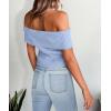 imagePRETTYGARDEN Womens 2025 Summer Off Shoulder Sweater Tops Ribbed Knit Short Sleeve Trendy Going Out Date Night BlouseLight Blue